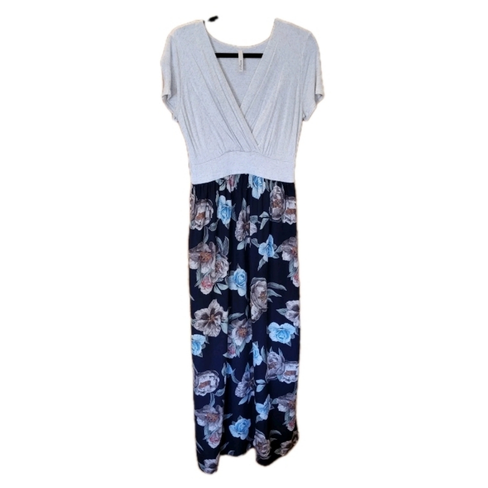 Gilli Maxi Dress Large Short Sleeve Floral Skirt Jersey V Neck Bodice